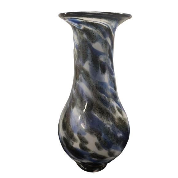 Handblown Artisan Blue. Gray Glitter 11" Tall Vase (Murino Style) - Picture 7 of 8